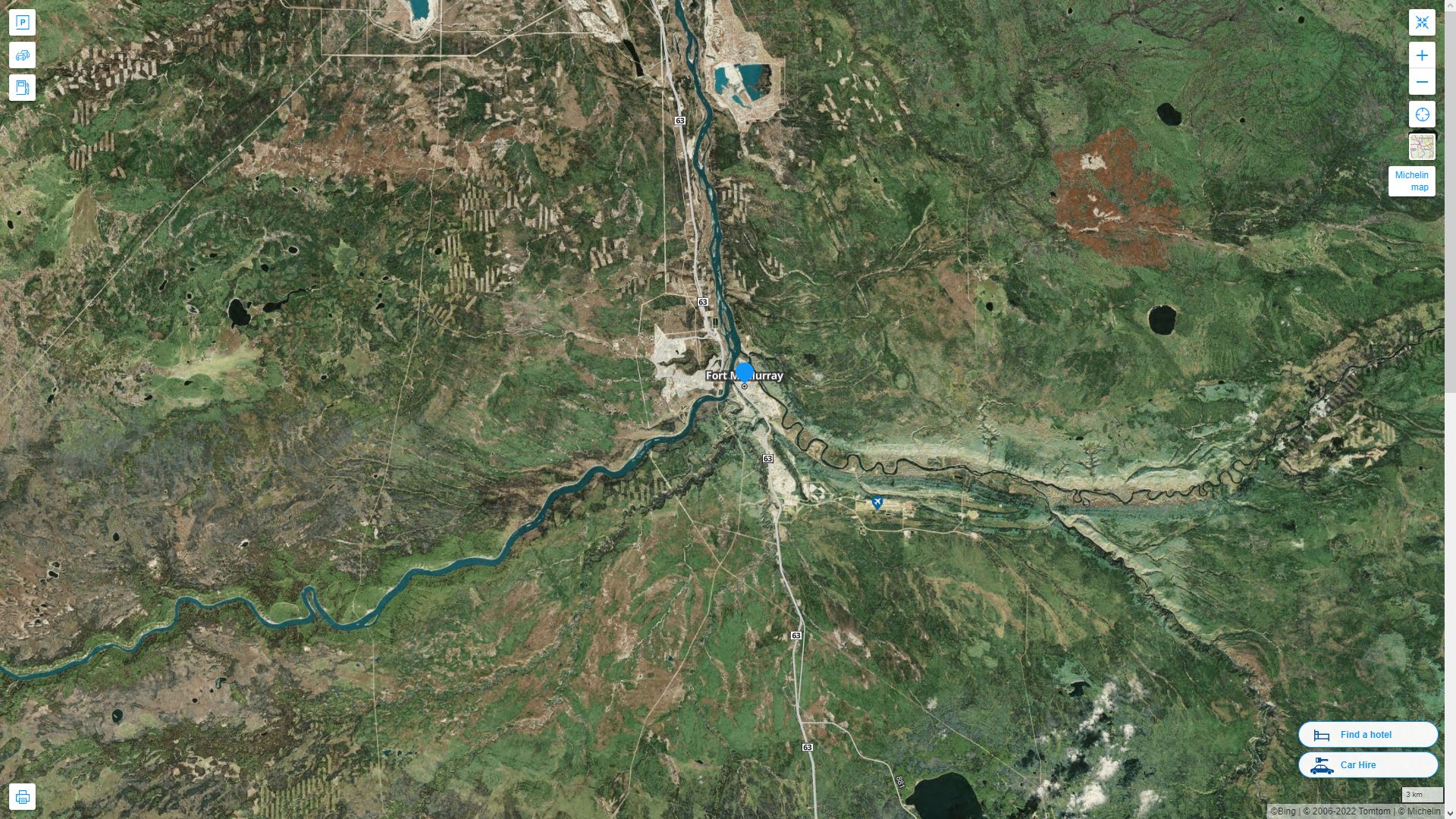 Fort McMurray Canada Autoroute et carte routiere avec vue satellite